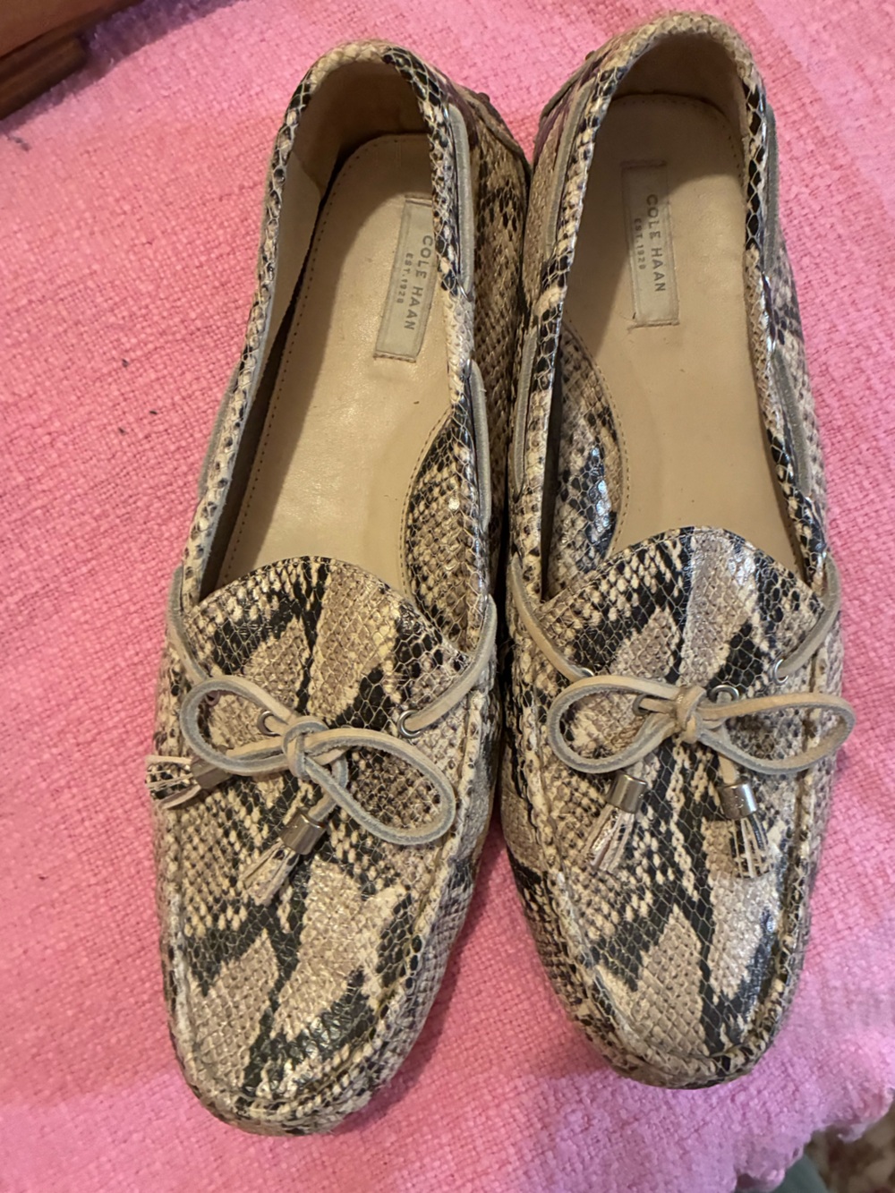 Cole Haan Women's Snake-Print Loafers in Beige/Black